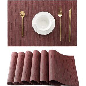 Burgundy Placemats Set of 6 - Heat Resistant Non-Slip Place mats